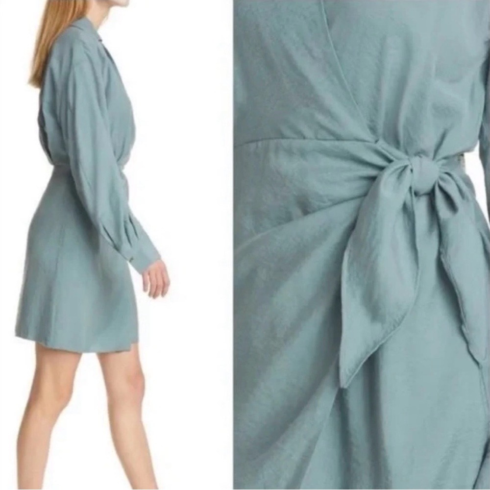 Vince women’s warp collared Long sleeve v neck mini dress viscose blend green XL - Picture 3 of 11